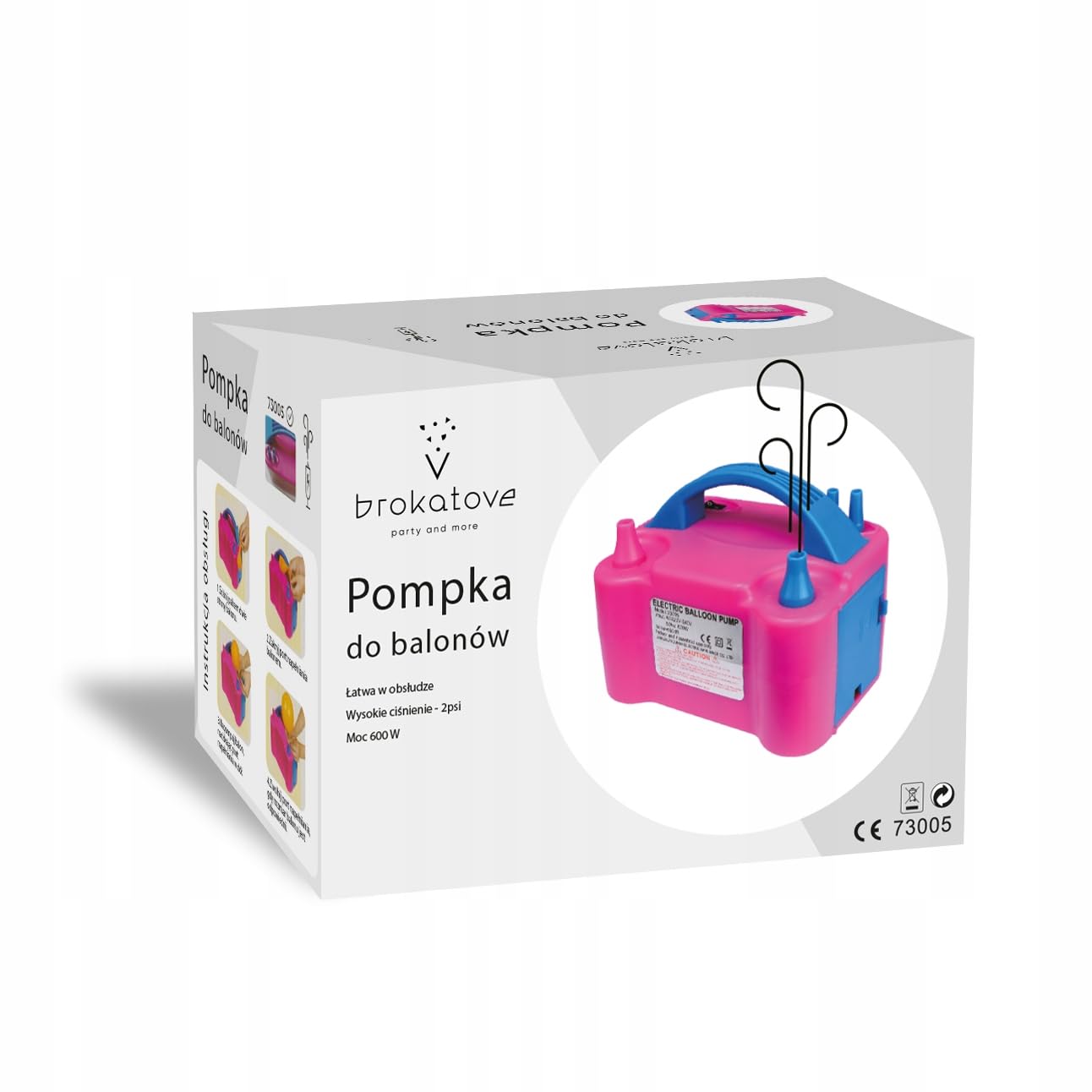 Pompka elektryczna do balonów 600 W Różowa | 600W mocny silnik, balony lateksowe, podwójne dysze, szybkie pompowanie