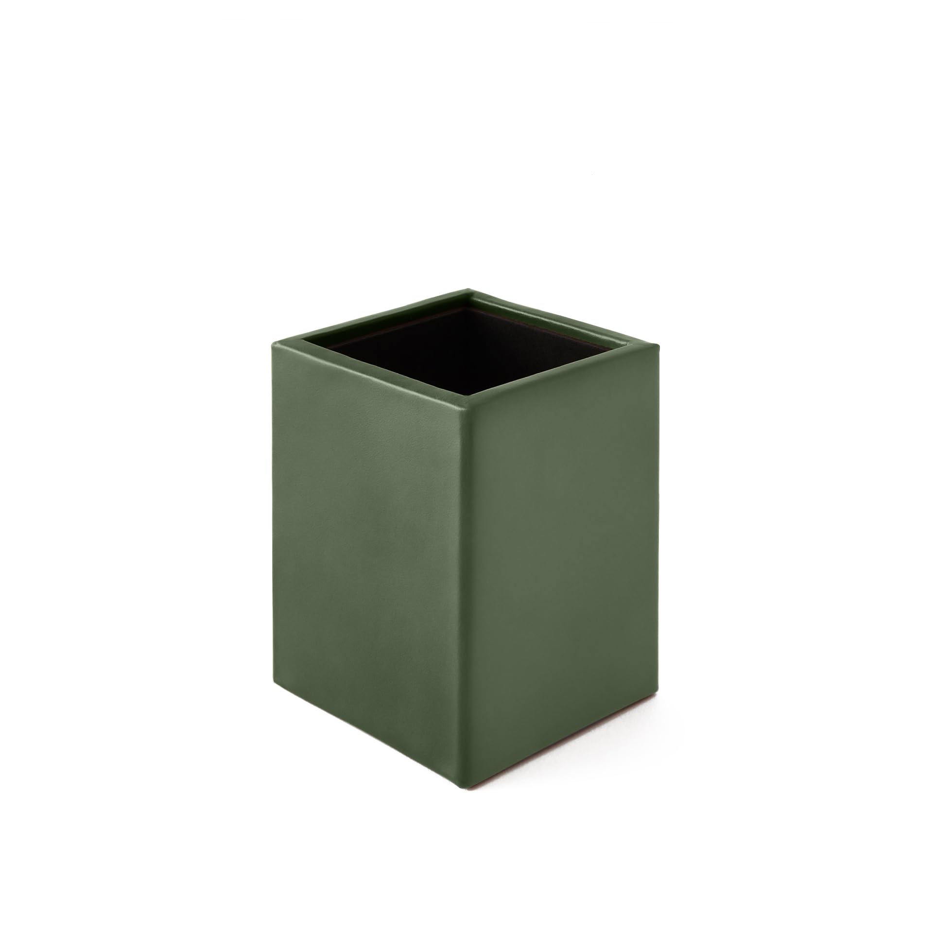 Eglooh - Minerva - Portapenne da Scrivania Ufficio in Cuoio Verde - Design Quadrato e Finiture Artigianali - cm 7 x 7 x H.9,5 - Interamente Made in Italy