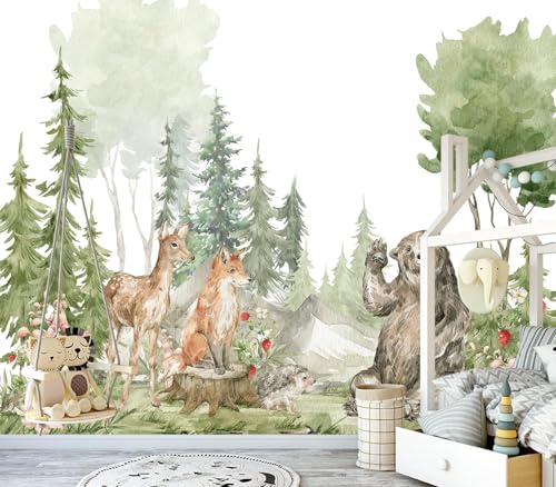 JHGRXFHB-Adorable Watercolor Woodland Animal Friends Nursery Wallpaper