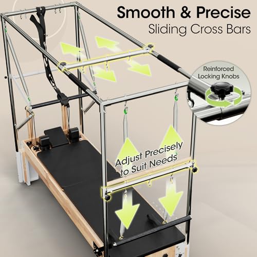 Image of Pilates Reformer, PAETA 92 inch Wooden Foldable Pilates Reformer Machine with Springs, Pilates Machines for Home Use and Studio, Pilates Equipment with Sitting Box, Jump Board and Accessories