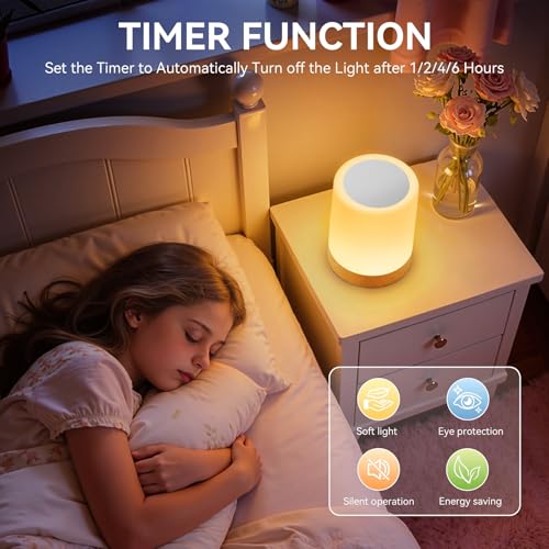 Image of Auxmir Night Light for Baby Nursery, Rechargeable Touch Bedside Lamp with Remote, 13 Colors 5 Brightness Adjustable, 1 /2 /4 /6H Timer, Portable Kids Night Light for Bedroom, Bathroom, Camping
