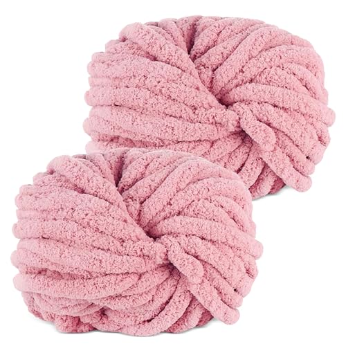 Grosse Laine à Tricoter à la Main, 2 Pièces 500g RoseFoncé Grosse Pelote de Laine xxl Doux et Confortable, Pelote Laine Grosse Maille, Grosse Laine...