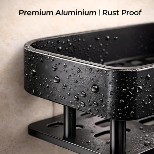 Image of TEKCOOL Bathroom Shelf Without Drill for Wall | Self Adhesive Bathroom Organiser | Wall Mounted Bathroom Shelves Rack | Strong Adhesive Storage Organizer Stand (Black, Pack of 1)