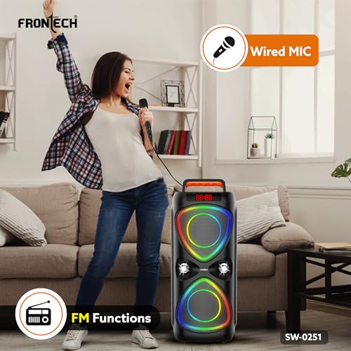 Image of FRONTECH Smash-251 Party Speaker | 30W| RGB Lights | Dual 4 inch Drivers | 2400 mAh Battery | TWS /FM /USB /BT /TF /AUX | Wired Mic | Portable Speaker with Handle | 1 Year Warranty (SW-0251)