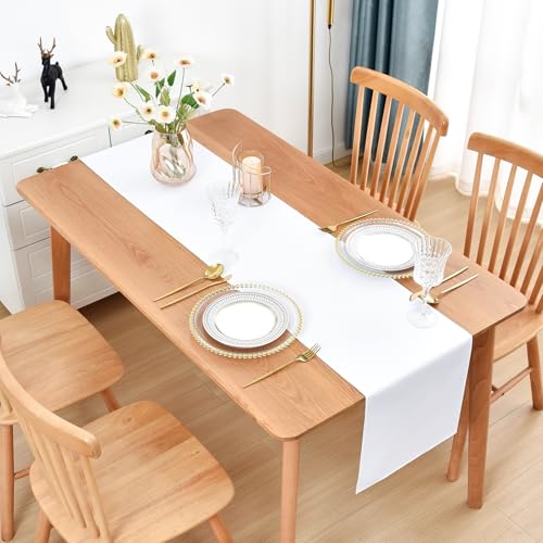Nacuci Faux Linen Table Runner Water Resistant 13 x 72 in, White by Nacuci - Used condition - Image 2