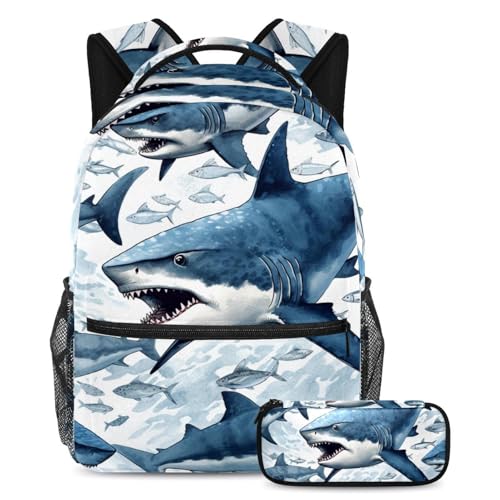 Sac à dos Cool Shark Sea Animal grand cartable fille garçon avec trousse