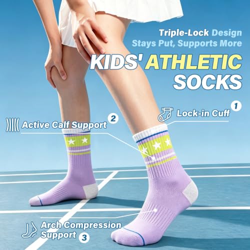 Image of ANTSANG Kids Boys Girls Athletic Cotton Socks,6 Pairs Youth Teen Crew Socks