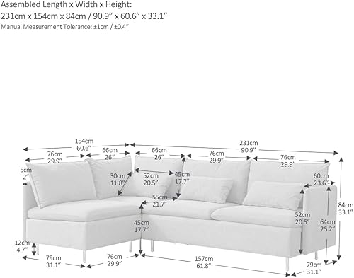 Miniatura 2 de GreatHome Sofá modular en forma de L sofá modular de esquina de 4 plazas sofá moderno de tela naranja con 3 almohadas incluidas y patas de metal