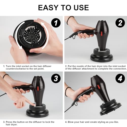 BESTTRENDY Hair Dryer Diffuser for Curly and Wavy Hair: Fits 1.4 to 2.4-Inch Dryers, Professional Honeycomb Design, Black