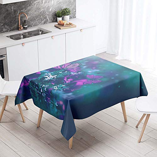 Enhome Manteles de Poliéster Rectangular Mantel Rectangular Impermeable Antimanchas Nórdico Moderno Mantel Decorativo para mesas rectangulares Cocina Comedor (Mariposa púrpura,140x180cm)