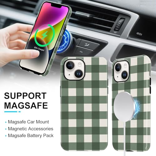 Coque de téléphone vichy iPhone 14 motif esthétique vert - 5