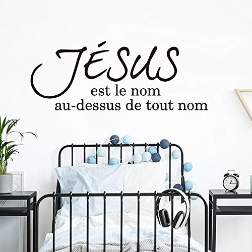Tianpengyuanshuai Français jésus Phrases Stickers muraux pour Salon Chambre écritures bibliques françaises jésus Vinyle décoration de la Maison -100x39cm Cover