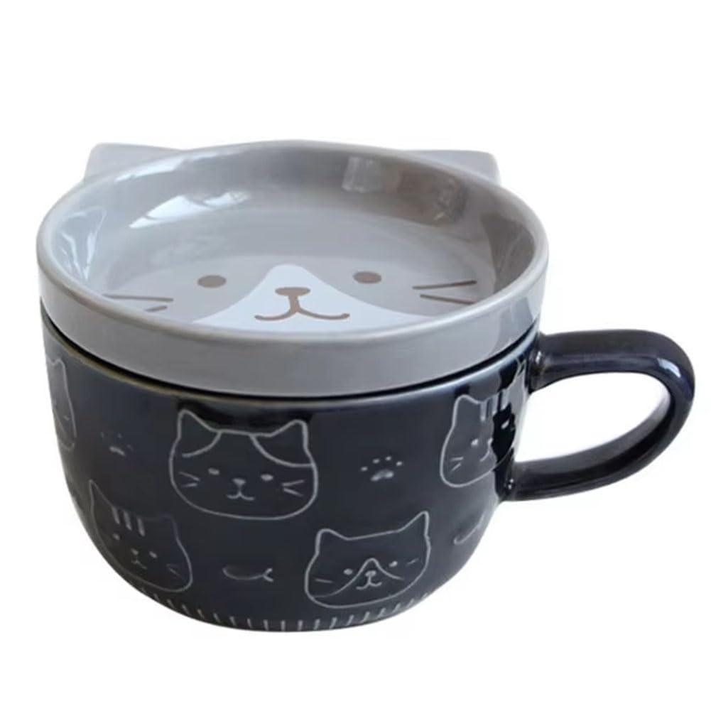 CTRLZS Cute Japanese Cartoon Cat Coffee Cup with Lid - Ceramic Breakfast Milk Cup for Couples, Ideal for Home and Use A