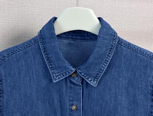 chouyatou Women's Summer Short Sleeve Denim Shirt Dress Business Casual Button Down Midi Long Jean Dress3