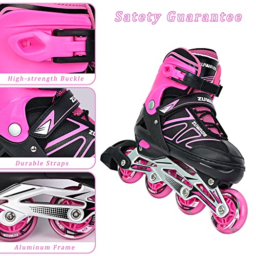 Image of Boys Kids Adjustable Inline Skates, Girls Inline Skates for Kids, Beginner Roller Skates for Girls Men and Ladies Outdoor (3#Pink, X-Large(7M /8W-10M /11W US))
