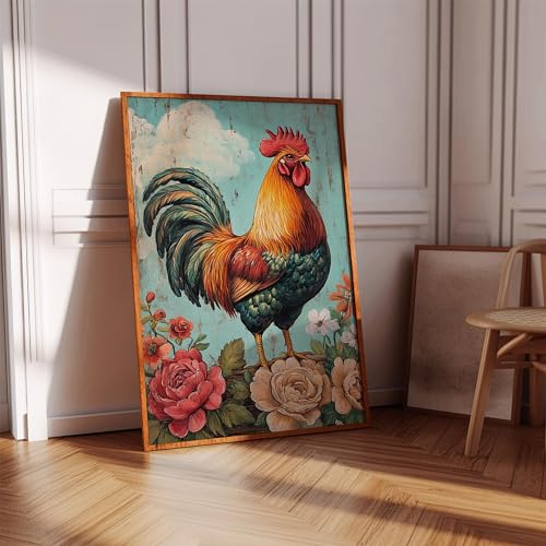 Tableau vintage sur toile coq pour habiller un grand mur vide et créer une déco chaleureuse