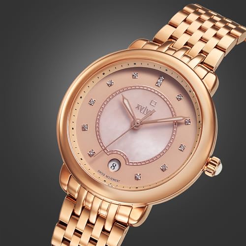 Image of Xylys Sparkle Swiss Analog Rose Gold Stainless Steel Strap Pink Dial Watch for Women