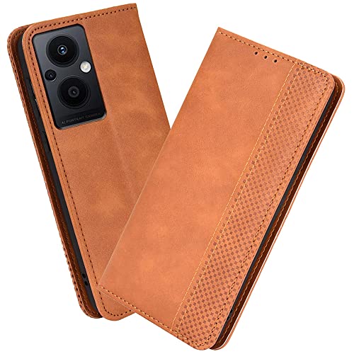 XITEN Housse pour Telephone Oppo Reno 8 Lite 5G(Reno8 Lite) Etui, PU/TPU Retourner Cuir Coque Magnétique Portefeuille, Marron