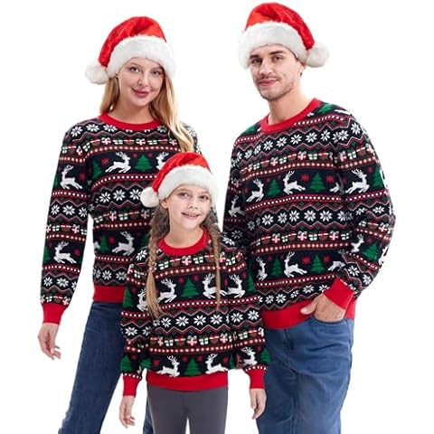 Giggling Getup Family Matching Christmas Sweater, Cute Christmas Long Sleeve Knit Pullover, Black Christmas Ugly Sweater for Women Cover