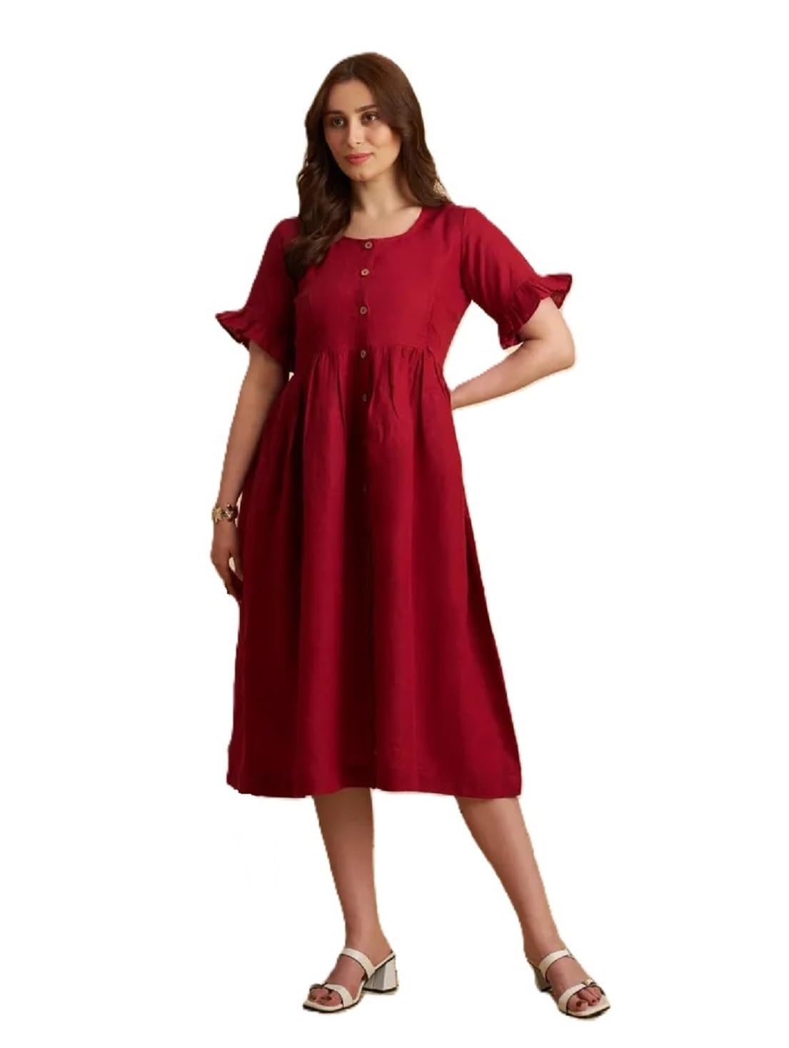 Women's Viscose Rayon Solid Maternity Feeding Dress with Both Side Invisible Vertical Zippers-image-49