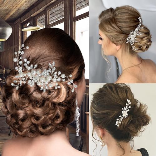 5 pieces wedding hair accessories pearl crystal rhinestone hair comb hair pins for brides bridesmaids women girls silver gold