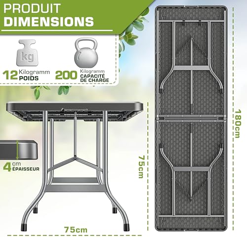 Table Jardin Pliante 180x75 200 kg Tillvex