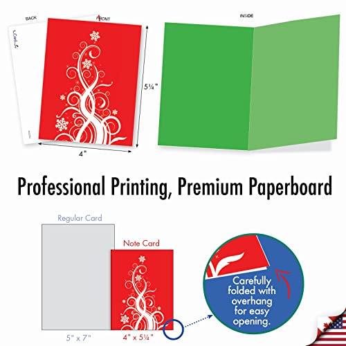 Image of The Best Card Company - 10 Blank Christmas Note Cards with Envelopes for Men and Women (4 x 5.12 Inch) - Fun Assorted Holiday Notecard Set - Fanciful Firs M3270