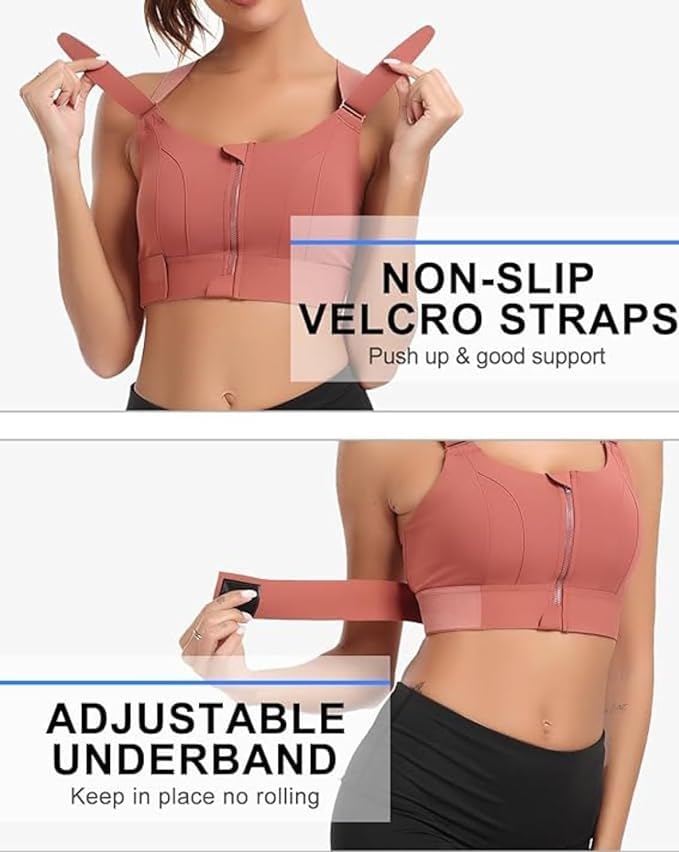 Image of ELEG & STILANCE Women Polyester Spandex High Impact Front Zip Sports Bra Longline Fitness Criss Cross Back Crop Tops for Gym, Yoga & Workout - Size: M-4XL