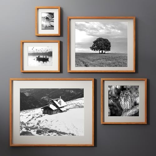 Image of 16 x 20 Picture Frame, USA-Sourced Natural Teak Wood Photo Collage Frame with HD Tempered Glass, Modern Simple 16x20 Wooden Frame Matted to 11x14, Vertical & Horizontal Wall Hanging Display