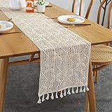 caminos de mesa tejidos al crochet con patrones Material suave: el camino de mesa está hecho de algodón natural en color blanco natural, grosor moderado, suave al tacto, respetuoso con el medio ambiente, duradero y reutilizable