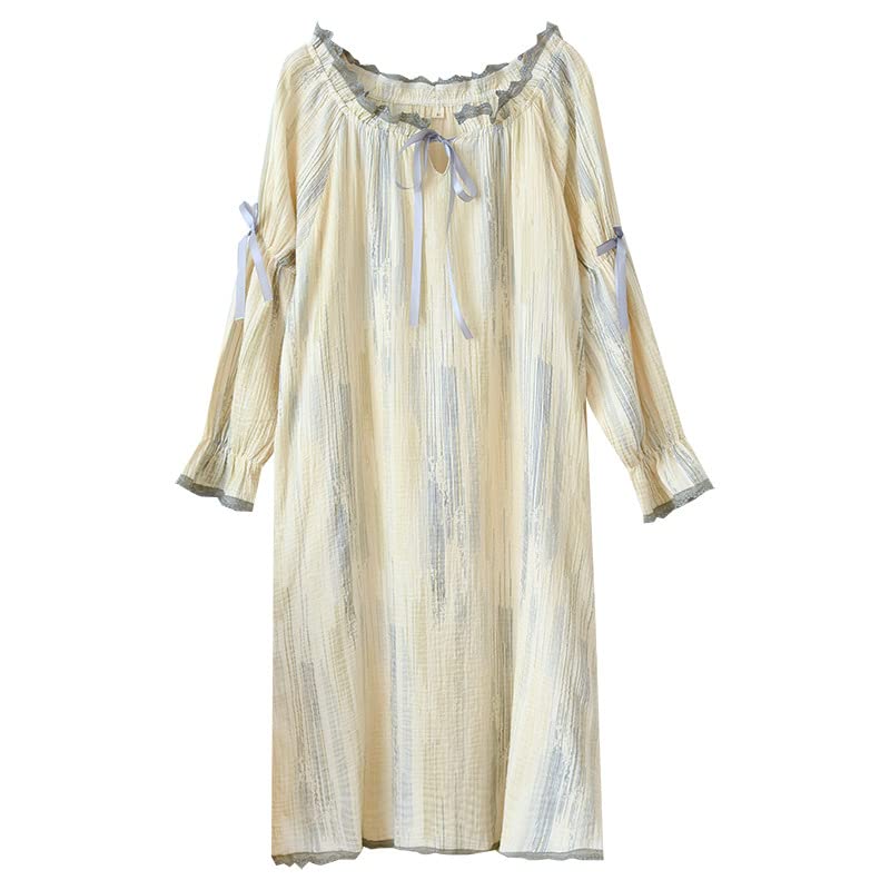 Damen Nachthemd Vintage Langarm Sweet Nachtkleid Weiche Baumwolle Pyjamakleid, 1, 42