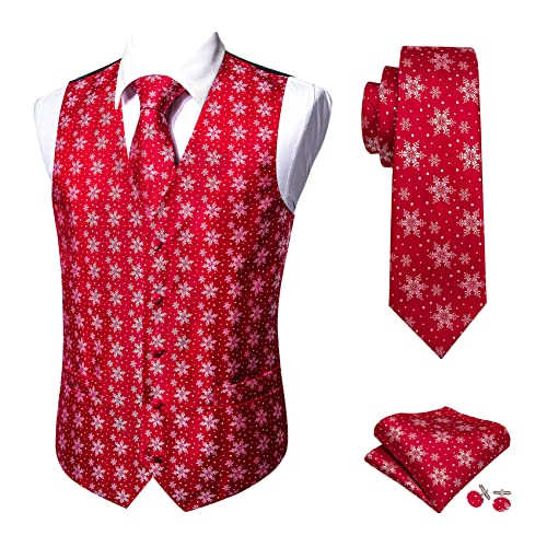 Image of Barry.Wang Mens Red /Green Christmas Suit Vest Holiday Xmas Waistcoat Tie Set Party Tuxedo