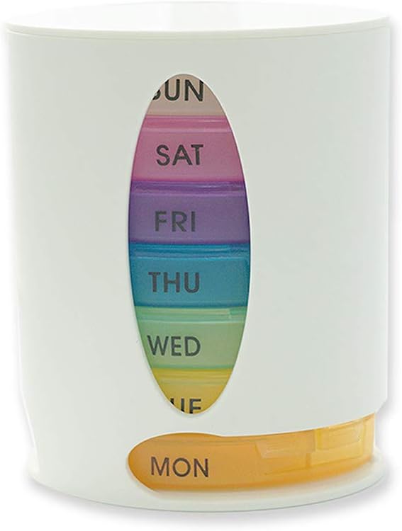 Pill Organizer Weekly with 7 Stackable Compartments, Tower Pill Case 4 Times a Day for Medication, Vitamin and Supplement Capsule, Tablets, Chlorella