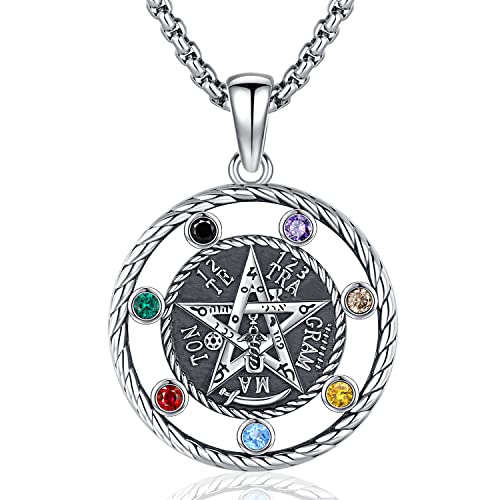 Aniu Collier Pentacle Homme Collier Tetragrammaton Argent Sterling 925 Pendentif Pentagramme de Protection Sorciere Amulette Wiccan Bijoux pour Hommes Femmes