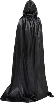 Halloween Cape Black Hooded Cloak Full Length Robe Cape with Tether for Halloween Costume Cosplay Party