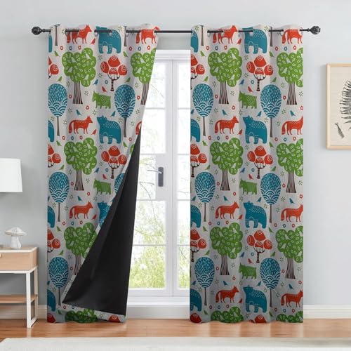Image of BFAM Kids Blackout Curtains 5 feet Set of 1 - 100% Room Darkening, Thermal Insulated, Noise Reducing, Cute Animal & Rainbow Prints, Eyelet Curtains for Playroom, Bedroom & Nursery, Pack of 1 Curtain