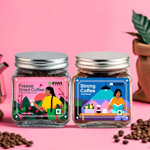 Image of KIWI Kisan Window Freeze Dried Coffee, 150g + Strong Coffee, 150g | Combo Pack | Instant Coffee & Dark Roast Pack