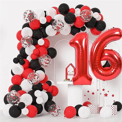 Image of TONIFUL 40 Inch Red Number 16 Balloons Large Foil 16th Birthday Decorations