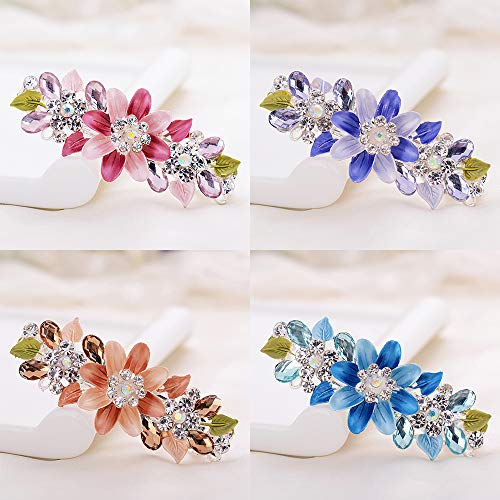 Adv-one 4 Packs Crystal Hair Barrette Rhinestone HairClips Barrette Flower Style Hair Pin Spring Clip pin for Women Girl