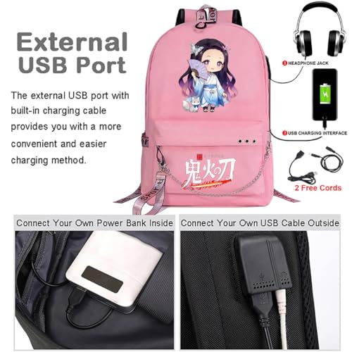 Image of ZJYJING Anime Backpack for School Laptop Backpack with USB Port, Casual Travel Casual Daypack for Teens Girls (Pink-B)