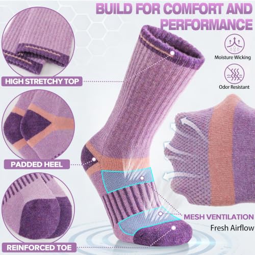 Image of MOGGEI 5 Pairs Merino Wool Hiking Socks Warm Thermal Winter Cozy Cushioned Moisture Wicking Socks for Women & Men