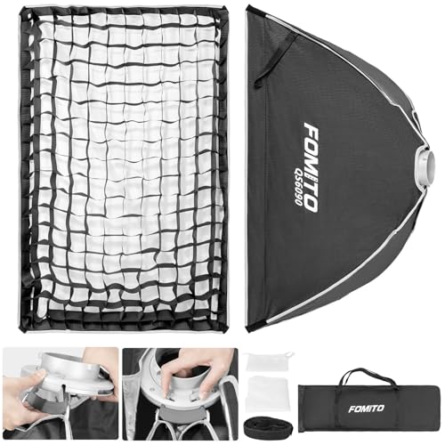 FOMITO Bowens Boîte à lumière rectangulaire à dégagement rapide avec grille de faisceau pour éclairage de studio photo 60 x 90 cm