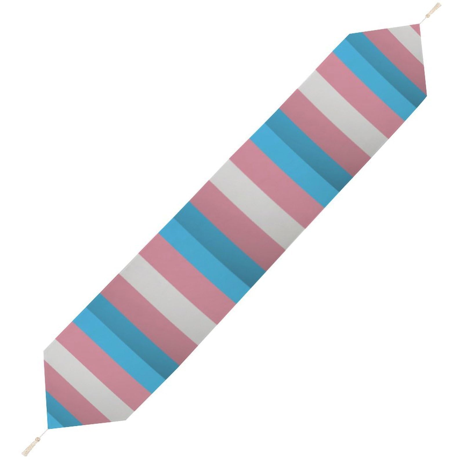 JZemdybill 178*33cm Table Runner with Tassel, Transgender Flag Table Runner, Table Decoration for Kitchen, Party, Restaurant