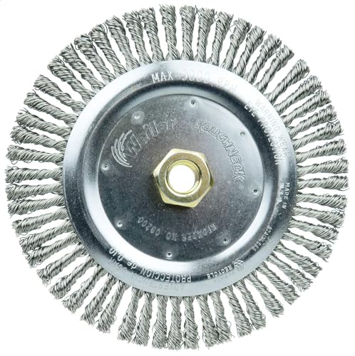 Image of Weiler 09200 Dualife 5 /8 inch-11 Arbor, 0.020 inch Wire Size, 6-7 /8 inch Dia, 3 /16 inch Face Width, 302 Stainless Steel Bristles, Stringer Bead Twist Knot Wire Wheel Brush, Made in The USA (Pack of 10)