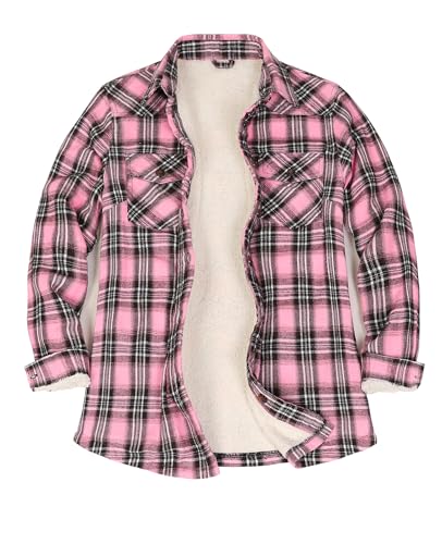 ZENTHACE Flanelljacke für Damen, Knopfleiste, kariert, Flanellhemd, Jacke (vollständig mit Sherpa gefüttert), L