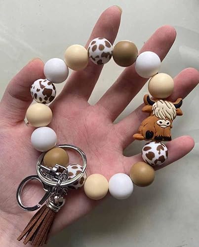 Miniatura 2 de Cow Silicone Keychain Wristlet Cow Gifts for Women Girls Cow Keychain Bracelet (coffee)