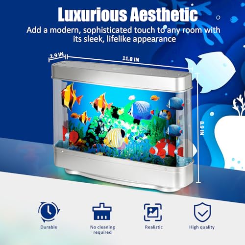 Image of Fake Fish Tank Lamp, Aquarium Lamp with Virtual Marine Life Animations, Artificial Tropical Fish Decorative, Sensory Aquarium Night Light, Ocean Room Decor Night Light Suitable