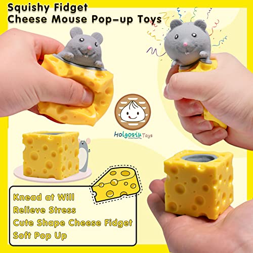 Image of Holgosiu Squishy Mice Stress Relief Rat Fidgets in Cheese Anxiety Relief Squeeze Ball Squish Mouse Toys