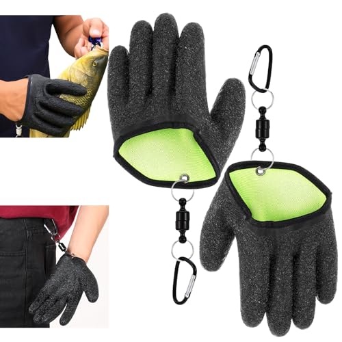 Qianyu 2 guantes de pesca con liberación magnética, guantes profesionales de captura de peces antideslizantes, guantes de pesca en hielo, guantes de palma antideslizantes con agarre texturizado para