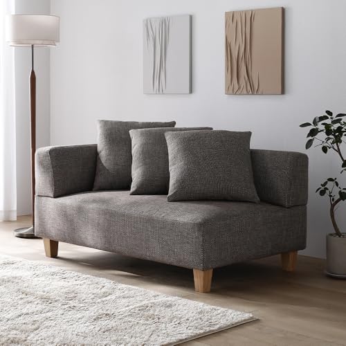 RASIK カウチソファー 2人掛け 単品 木脚 ミックスブラウン ポケットコイル 洗えるカバー 脚取り外し可 クッション3個付き お客様組立 NAXAM ナザム